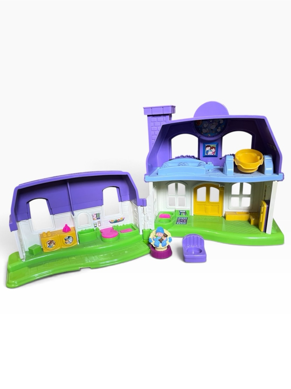 Fisher Price Little People Happy Sounds Doll House Purple Roof 2008 with baby